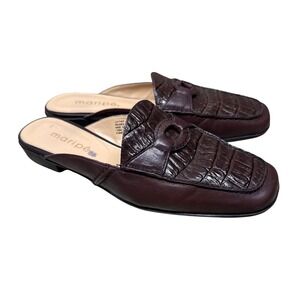 Maripe Jennifer Brown Leather Croc Embossed Mules Loafer Slides Womens 7.5 M